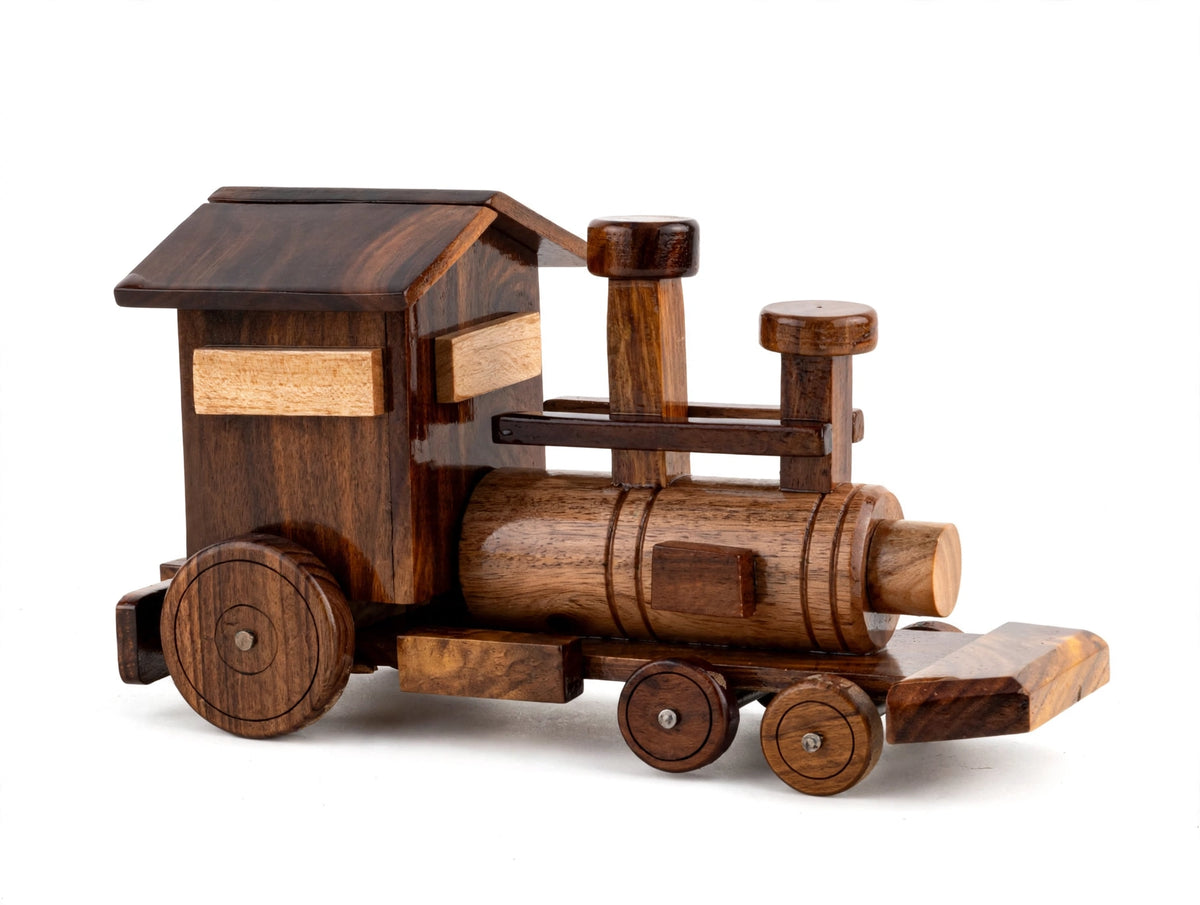 Handmade Wooden Train Set Model –  Locomotive & Wagon Decor