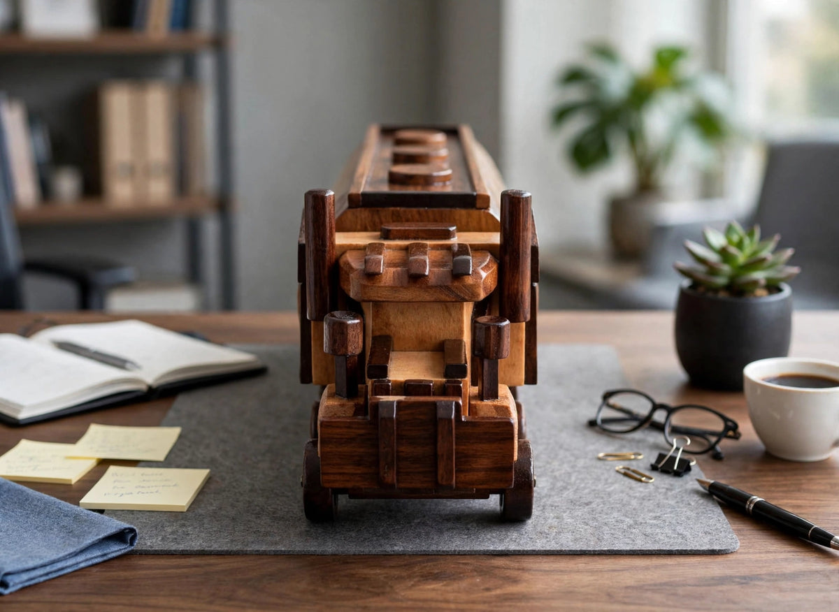 Handcrafted Wooden Oil Tanker Showpiece