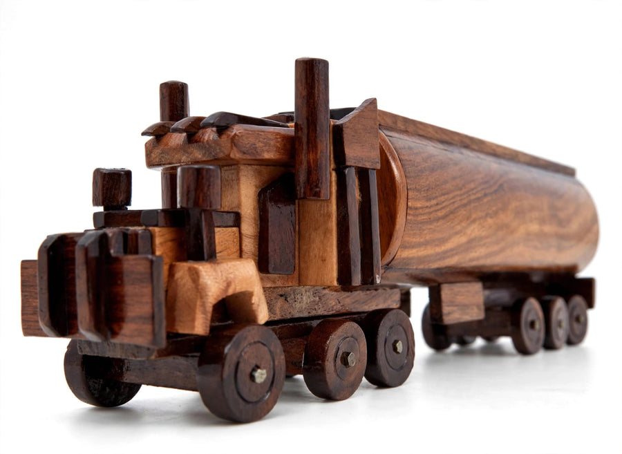 Handcrafted Wooden Oil Tanker Showpiece