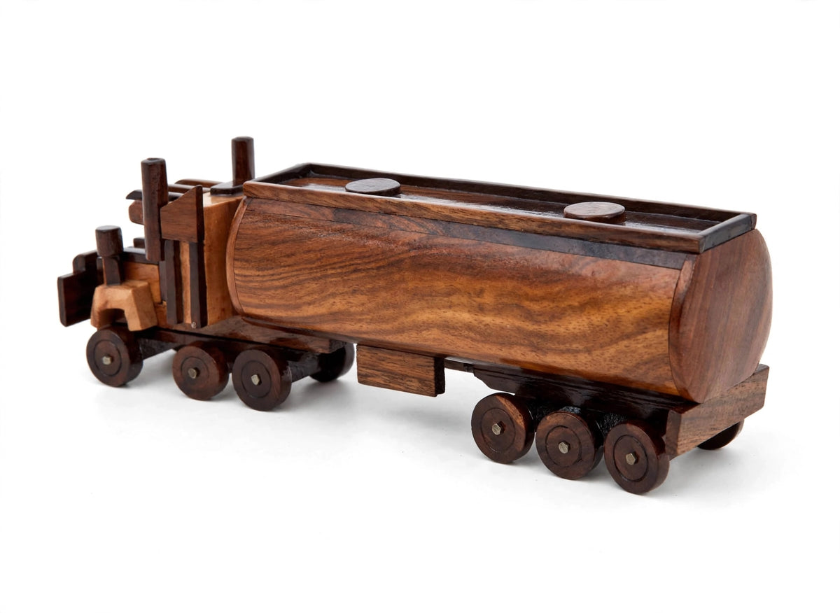 Handcrafted Wooden Oil Tanker Showpiece