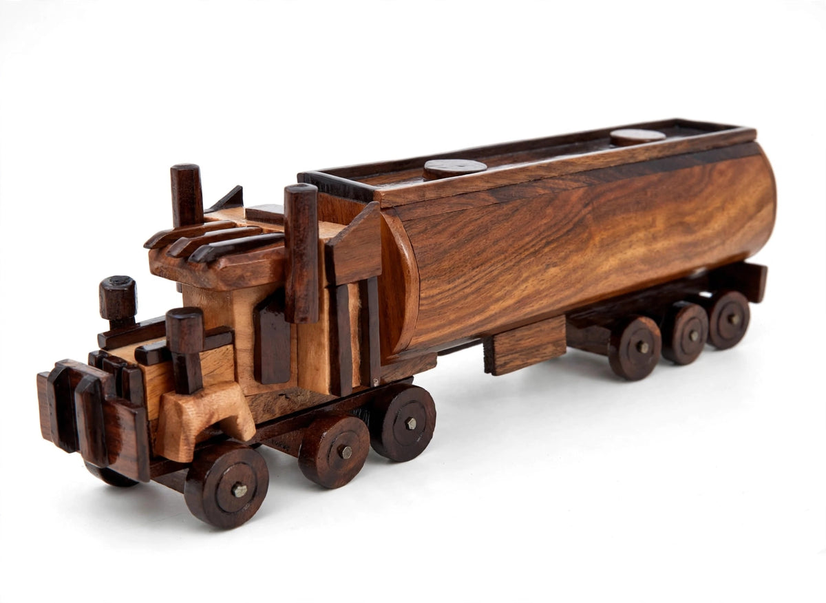 Handcrafted Wooden Oil Tanker Showpiece
