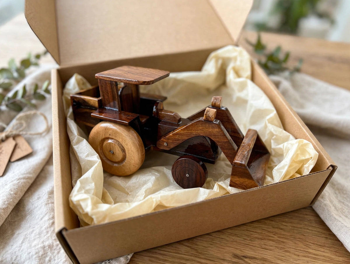 Wooden Tractor with Front Loader |  Construction Vehicle | Home & Office Décor