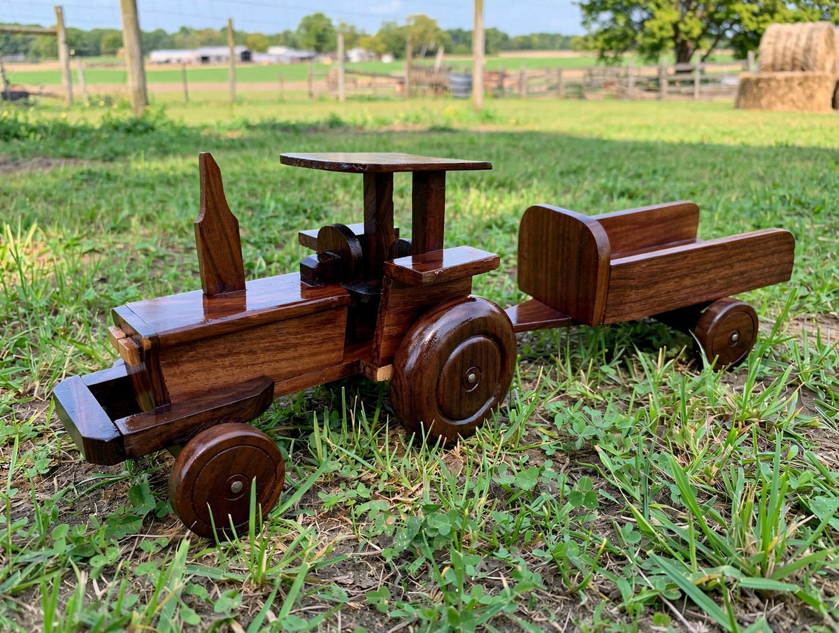 Handcrafted Wooden Tractor with Trailer – Premium Wooden Decorative Showpiece