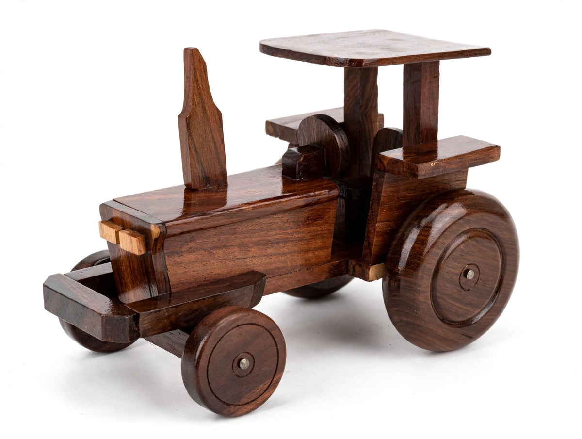 Handcrafted Wooden Tractor with Trailer – Premium Wooden Decorative Showpiece