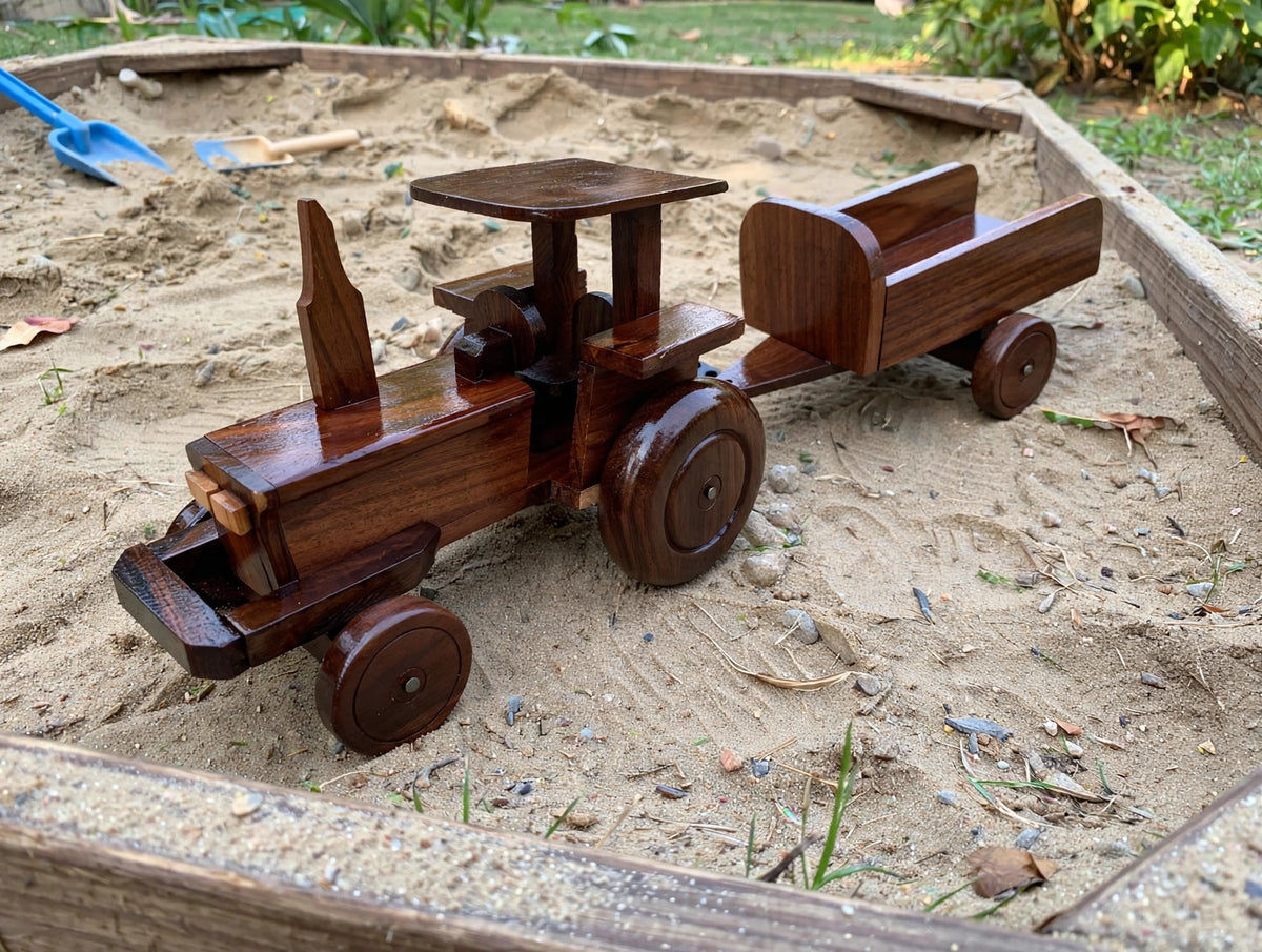 Handcrafted Wooden Tractor with Trailer – Premium Wooden Decorative Showpiece