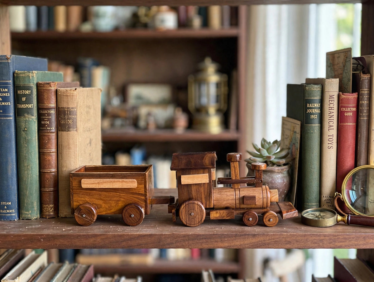 Handmade Wooden Train Set Model –  Locomotive & Wagon Decor