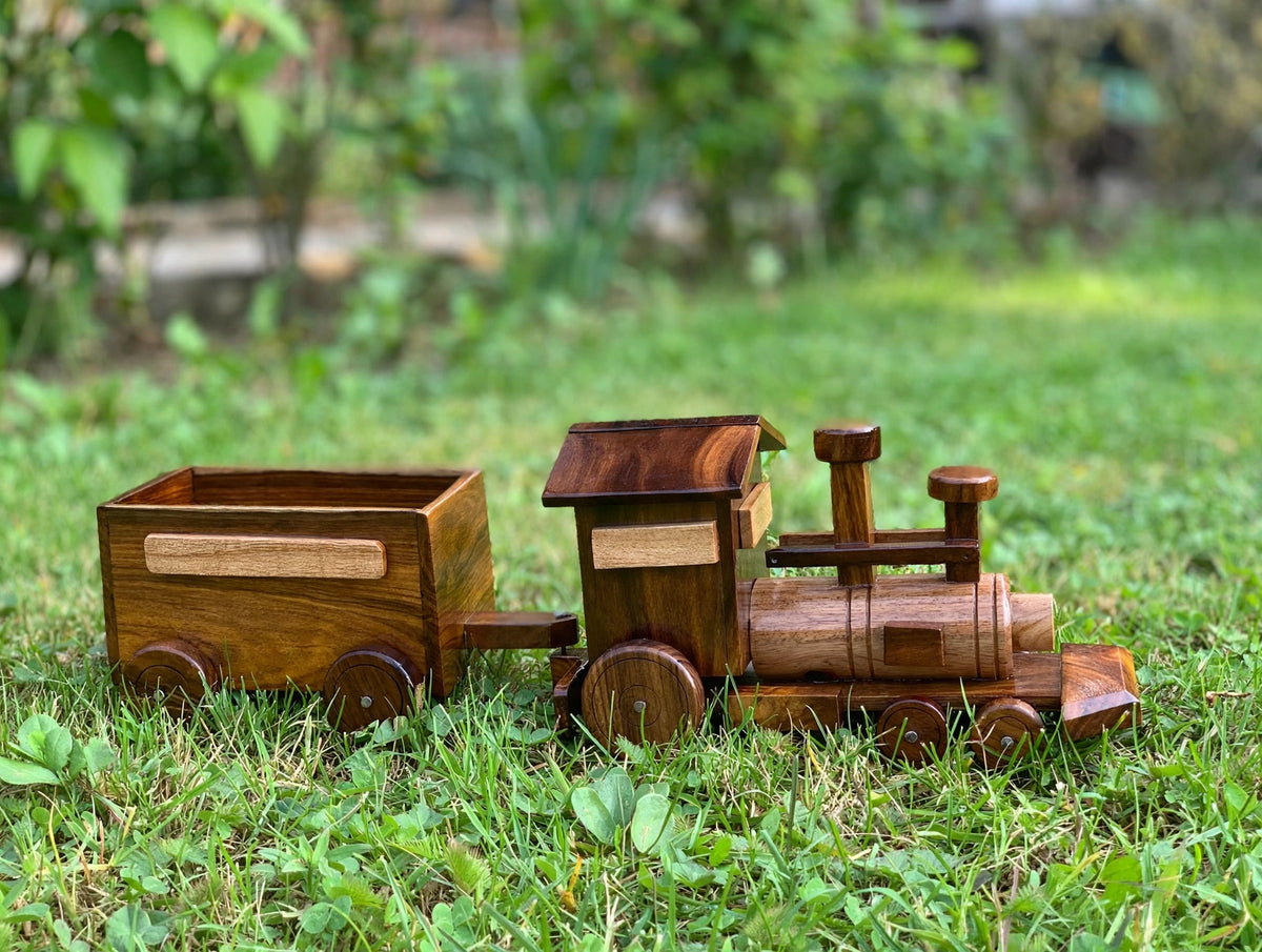 Handmade Wooden Train Set Model –  Locomotive & Wagon Decor
