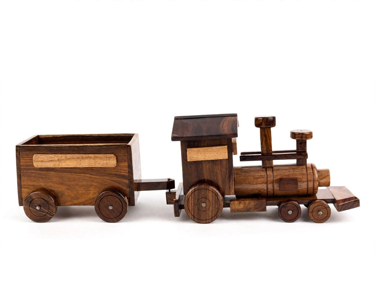 Handmade Wooden Train Set Model –  Locomotive & Wagon Decor