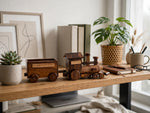 Handmade Wooden Train Set Model –  Locomotive & Wagon Decor