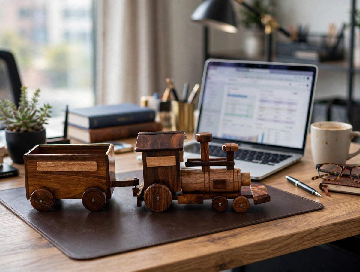 Handmade Wooden Train Set Model –  Locomotive & Wagon Decor