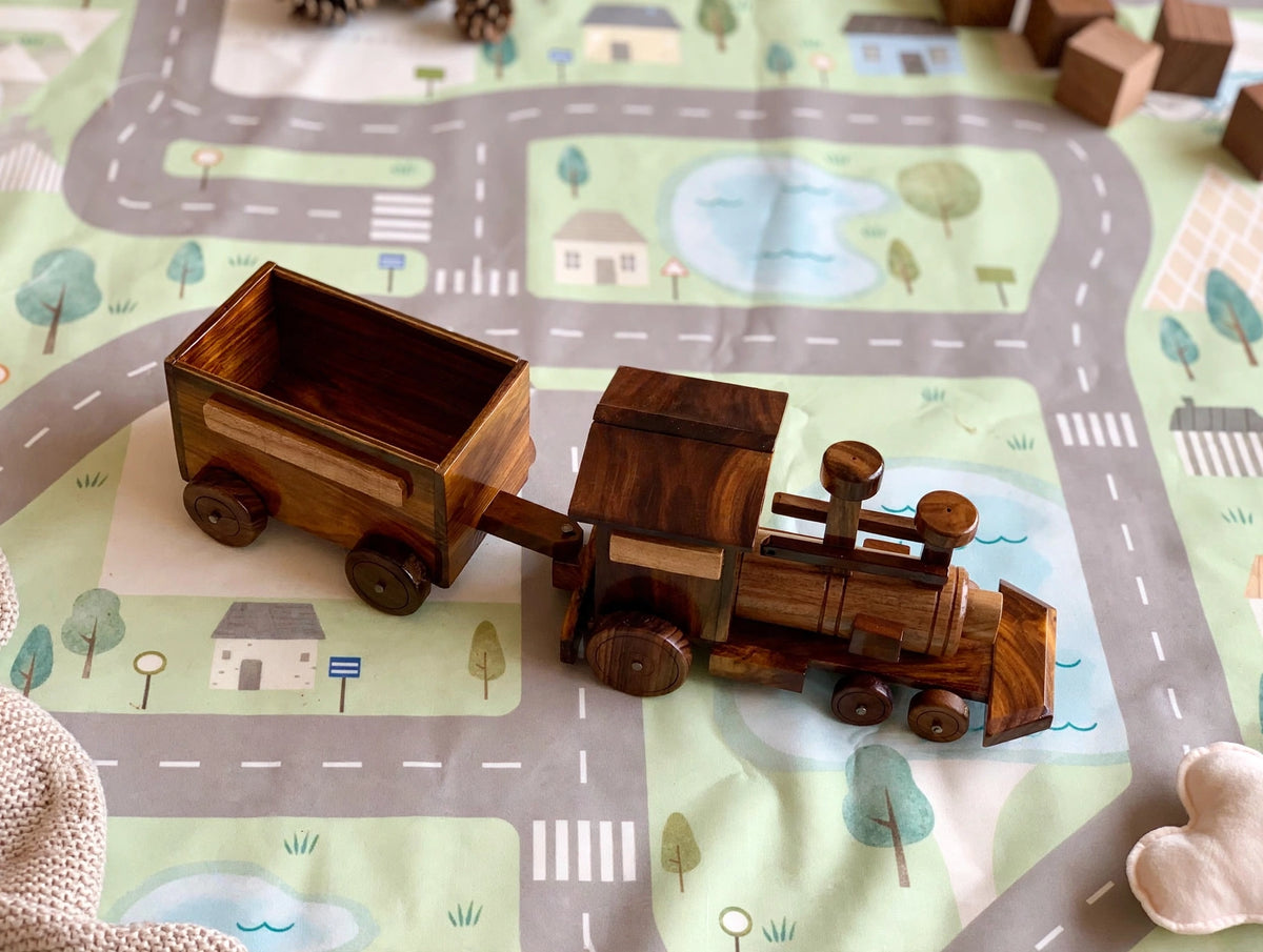 Handmade Wooden Train Set Model –  Locomotive & Wagon Decor