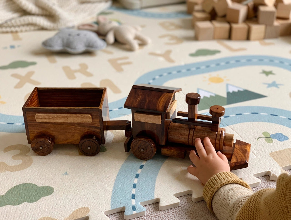 Handmade Wooden Train Set Model –  Locomotive & Wagon Decor
