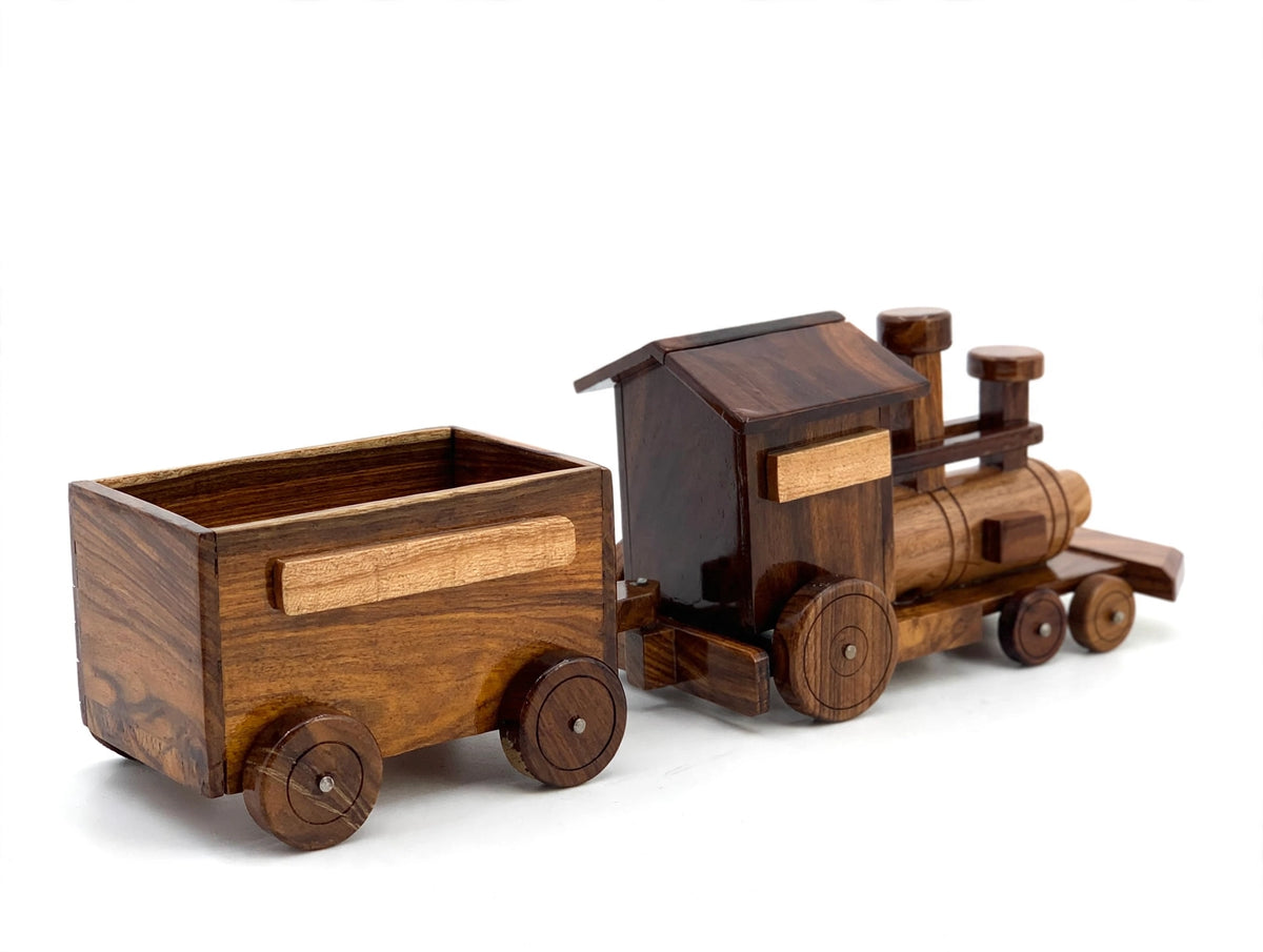 Handmade Wooden Train Set Model –  Locomotive & Wagon Decor