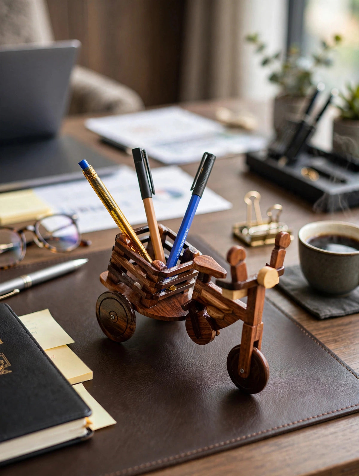 Wooden Tricycle Pen Holder – Rustic Desk Organizer ✏️