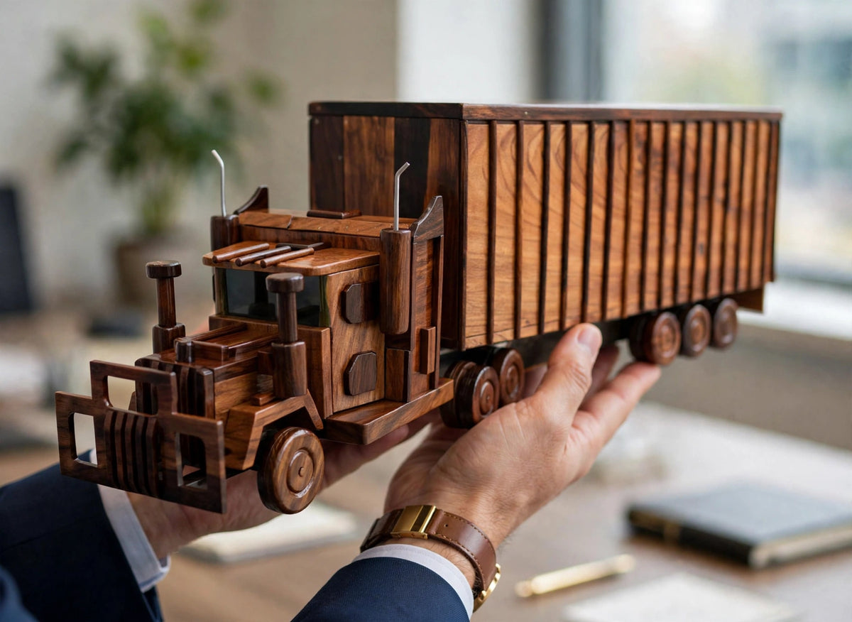 Handcrafted Wooden Semi Truck Showpiece