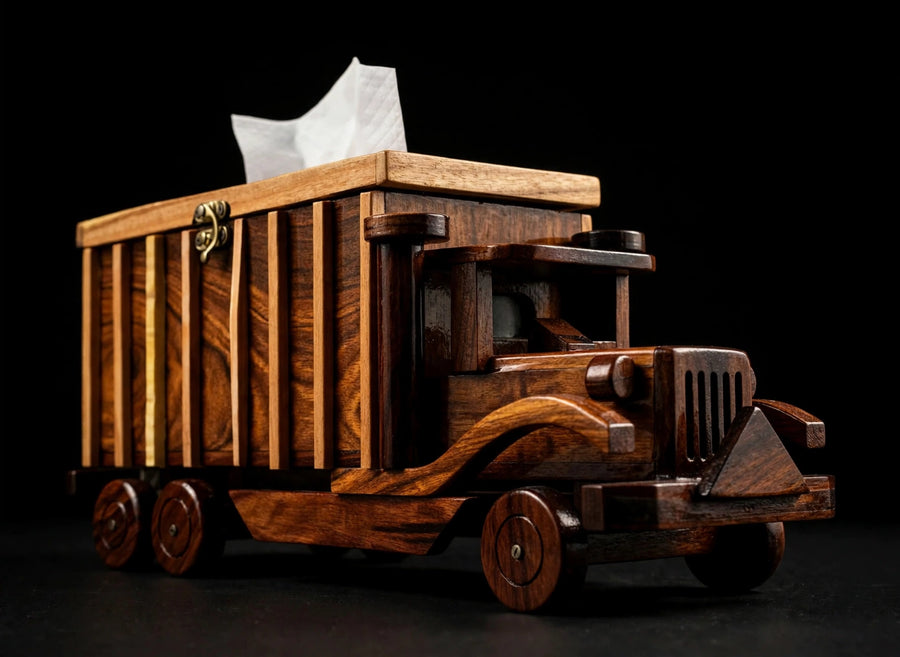 Handcrafted Wooden Vintage Truck Tissue Box Holder