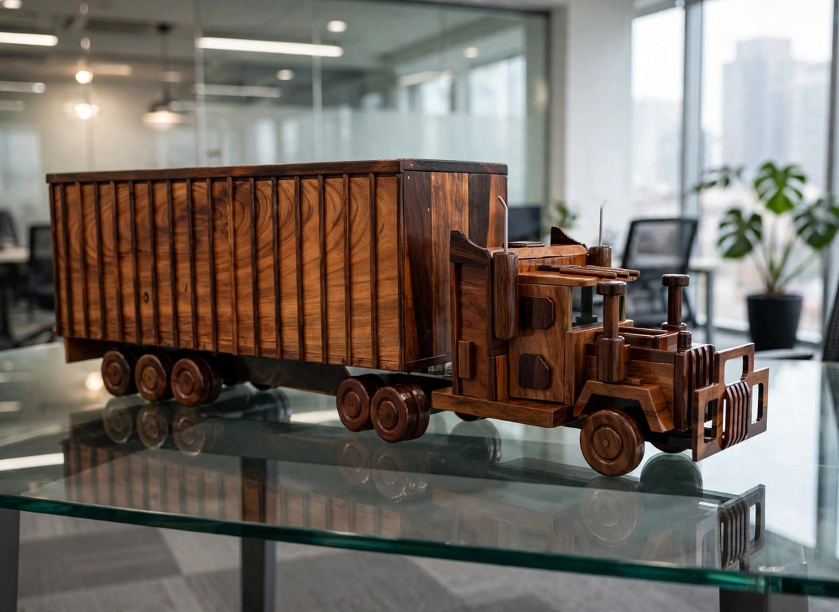Handcrafted Wooden Semi Truck Showpiece