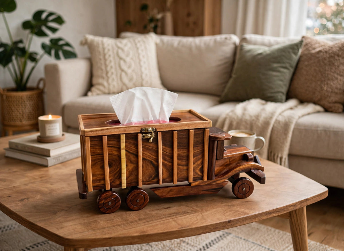 Handcrafted Wooden Vintage Truck Tissue Box Holder