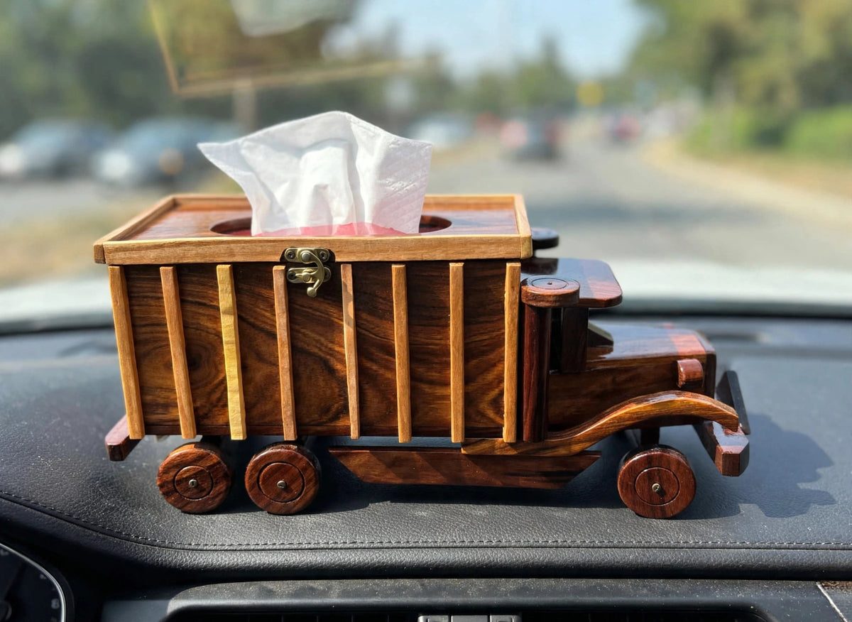 Handcrafted Wooden Vintage Truck Tissue Box Holder