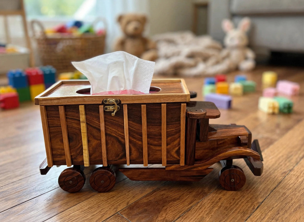 Handcrafted Wooden Vintage Truck Tissue Box Holder