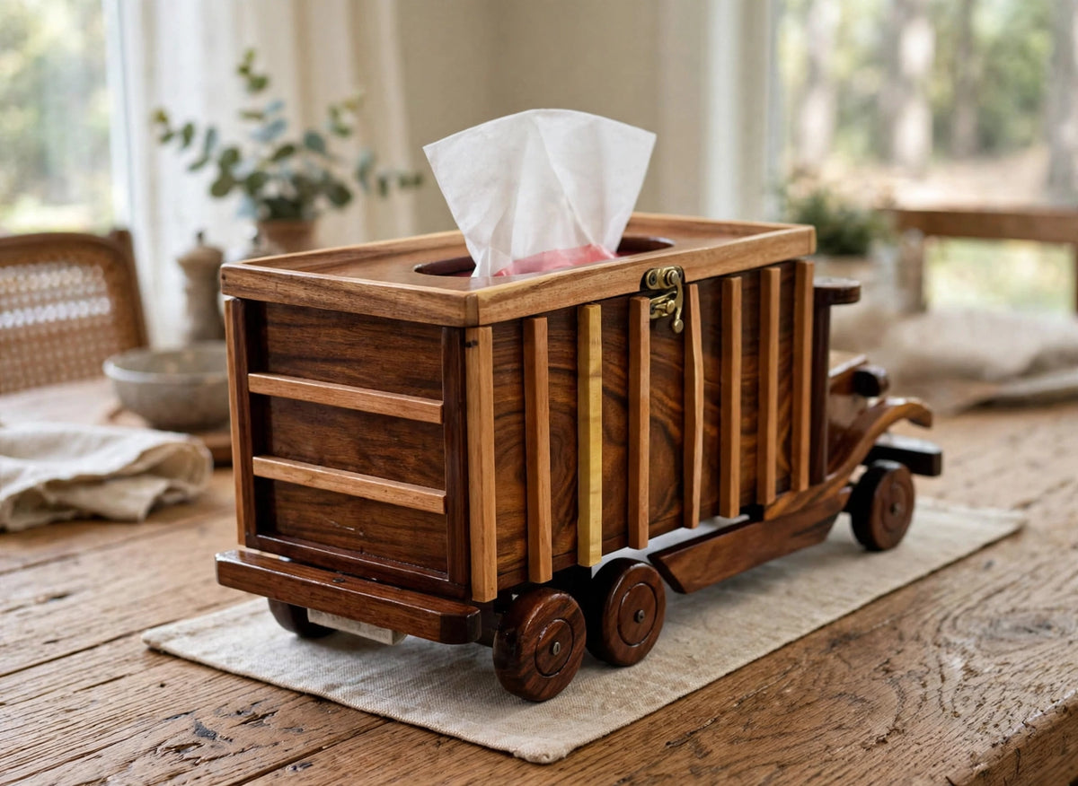 Handcrafted Wooden Vintage Truck Tissue Box Holder