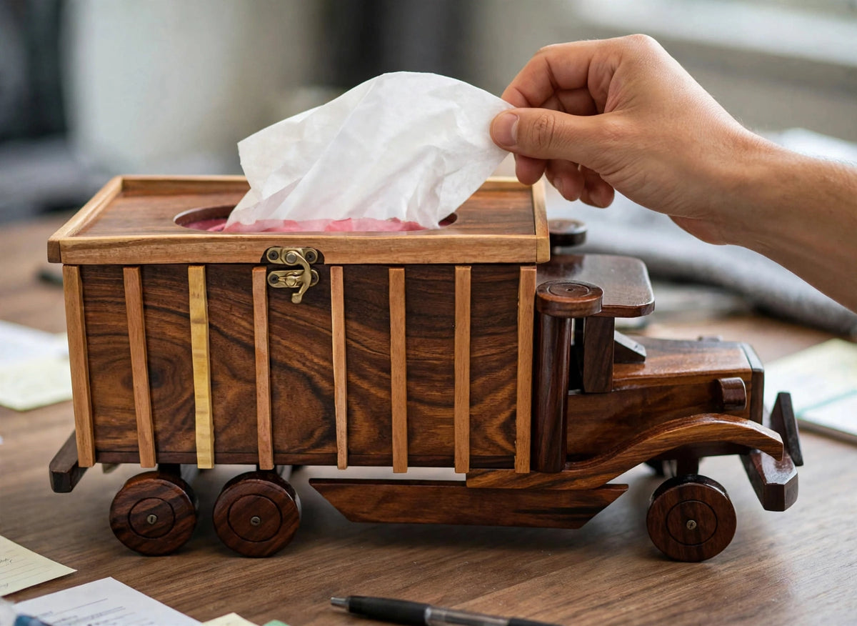Handcrafted Wooden Vintage Truck Tissue Box Holder